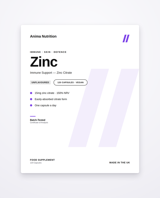 Zinc — front label detail