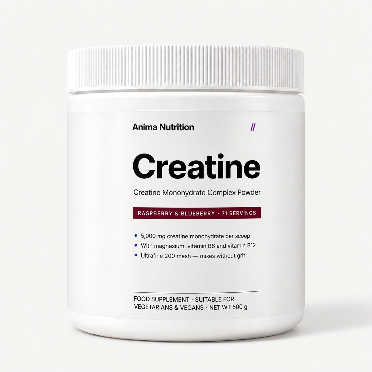 Anima Creatine, raspberry & blueberry, 500 g