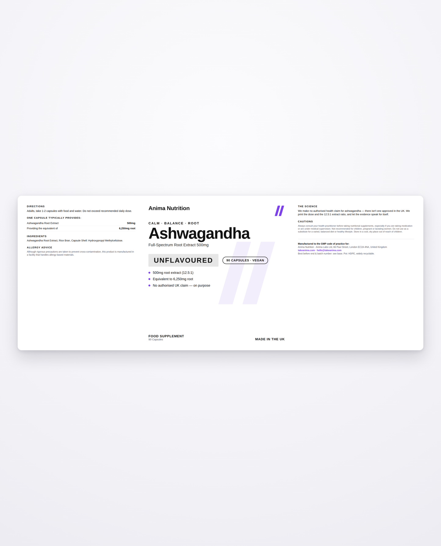 Ashwagandha — front label detail