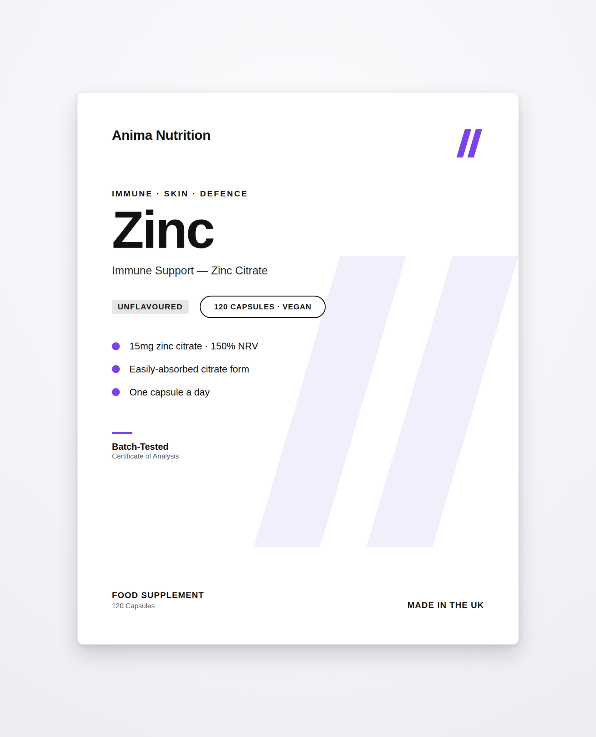 Zinc — front label detail